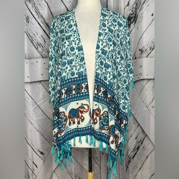 KIMONO ELEPHANTS TASSELS O/S - Picture 1 of 5